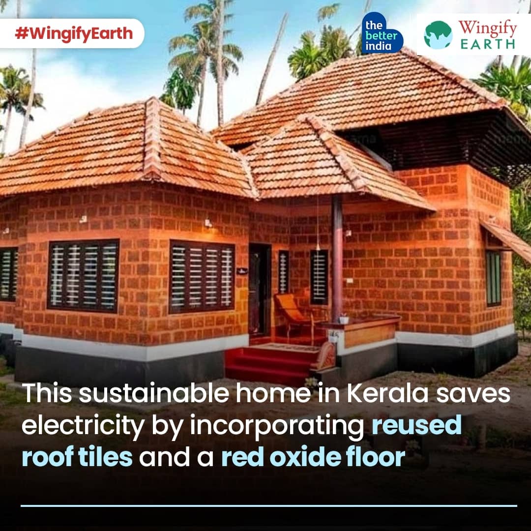 This home in kerala saves electricity by using reused roof tiles and red oxide floor